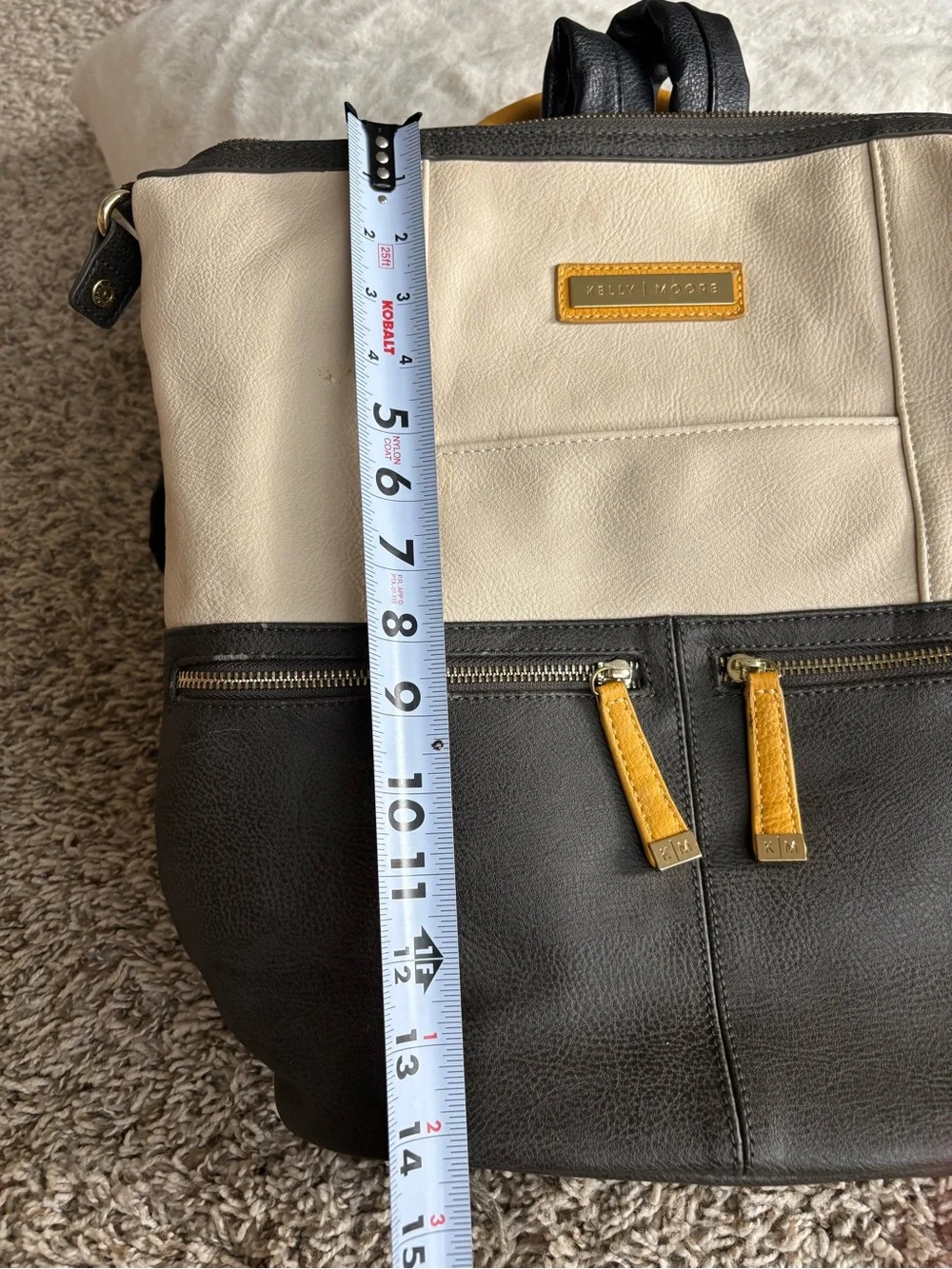 KELLY MORE Two-Tone Cream and Black   camera Backpack with Yellow Accents
